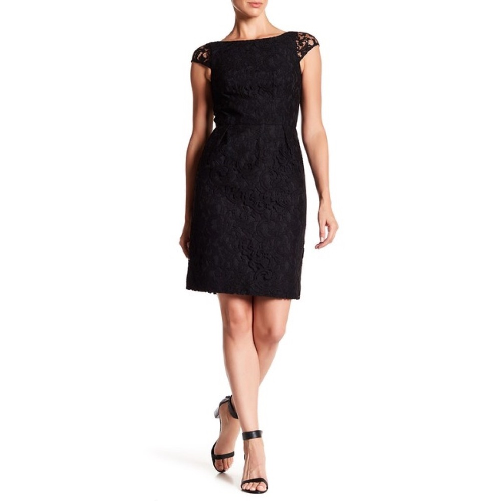 J Crew Elsa Black Leavers Lace Dress Cap Short Sleeves 2P Petite